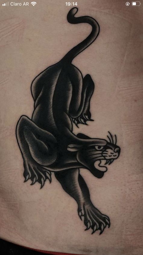 Black Puma Tattoo, Crawling Panther Tattoo, Traditional Panther Tattoo Design, Og Tattoos, Neo Traditional Tiger, Puma Tattoo, Northern Lights Tattoo, Traditional Panther Tattoo, Black Panther Tattoo