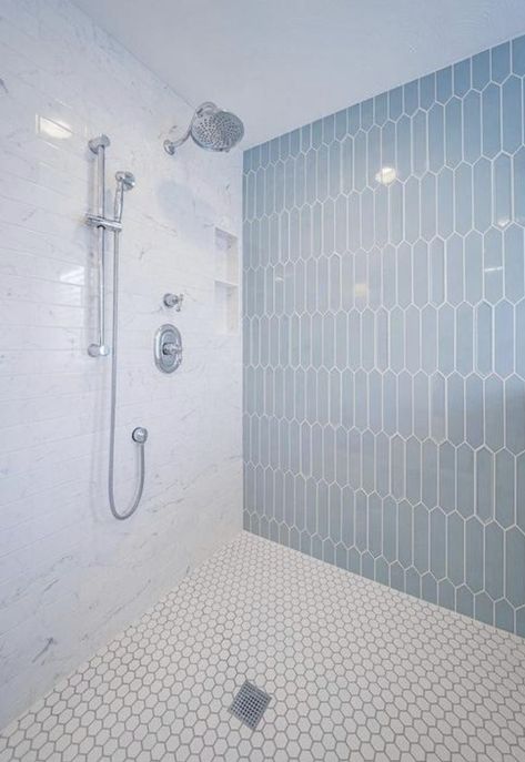 The Tile Shop Bathroom, Tile Shop Bathroom, Bathroom Tile Update, Modern Bathroom Tile Ideas, Bathroom Tiles Modern, Blue Shower Tile, Master Bath Tile, Accessible Bathroom Design, Bathroom Tile Inspiration