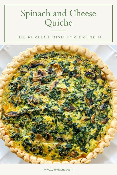 Spring is in the air and Easter is right around the corner. Nothing says Easter Brunch more than a classic quiche. This savory Spinach and Cheese Quiche is so delightful and delicious! I love this recipe because it’s simple to make, and it comes together in no time at all! This quiche is packed with flavor, including spinach, mushrooms, cheese, and garlic! It’s all baked together in a flaky pie crust. Make it with me! Spinach And Cheese Quiche Recipes, Frozen Spinach Quiche Recipes, Spinach Mushroom Quiche With Crust, Spinach Quiche Recipes Easy Pie Crusts, Quiche Recipes With Spinach, Quiche Recipes Frozen Pie Crust, Pie Crust Quiche Easy, Quiche Spinach And Cheese, Healthy Spinach Quiche Recipes