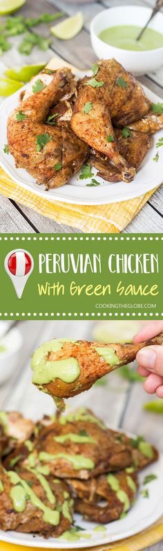 This Peruvian Chicken with a traditional Peruvian green sauce is destined to become one of your favorite chicken recipes ever! Chicken With Green Sauce, Peruvian Green Sauce, Favorite Chicken Recipes, Green Sauce Recipe, Peruvian Chicken, Peruvian Dishes, South American Recipes, Peruvian Cuisine, Favorite Recipes Chicken