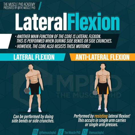 💥 Lateral flexion is another common way we see the core trained – this occurs in exercises like side bends or side crunches and typically targets the obliques. However, you can also train the obliques by resisting lateral flexion. This can be done by performing single arm suitcase carries or even single arm presses and/or rows that place a load on one side of the body at a time. If you need to get more bang-for-your-buck out of pressing movements, try using single arm bench or shoulder press va Side Bends, Side Crunches, Personal Training Business, Core Work, Core Training, Shoulder Press, Personal Training, One Sided, Personal Trainer