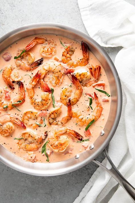 Tomato Basil Cream Sauce, Clean Eating Fish, Basil Cream Sauce, Tilapia Fish Recipes, Flavorful Shrimp, Tinned Fish, Fish Recipes Baked, Shrimp Dinner, Easy Seafood