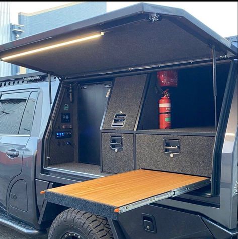 Ute Toolbox Setup, 4x4 Canopy Setup, 4wd Canopy Setup, 4x4 Camping Setup, 4wd Camping Setup, Ute Canopy Ideas, Overland Pickup, Tactical Truck Ideas, Ute Camping