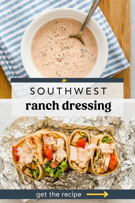 A little creamy, a hint of spicy, and 100% delicious, this homemade Southwest Ranch Dressing takes minutes to throw together and is super versatile. Use it as a dip, sauce, or salad dressing. Find more delicious salad dressings and dip recipes at Thriving Home. Easy Southwest Ranch Dressing, Southwest Ranch Dressing, Healthy Homemade Ranch Dressing, Ranch Salad Dressing Recipes, Citrus Salad Dressing, Spicy Ranch Dressing, Southwest Ranch, Healthy Ranch Dressing, Ranch Dip Recipe