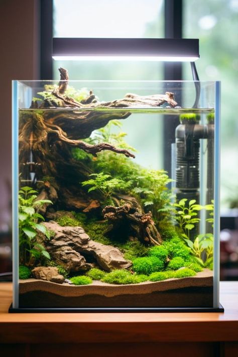 Discover the perfect blend of form and function with our curated shrimp tank ideas. Each design focuses on creating a healthy and attractive space for your shrimp. Dive into our blog post for a variety of creative and practical solutions. 6 Gallon Fish Tank, Aqua Scape Ideas, Nano Tank Aquascape Ideas, Aquascape Aquarium Ideas, Shrimp Tank Aquascape, Terrarium Layers, Mini Aquascape, Shrimp Tank Ideas, Klein Aquarium