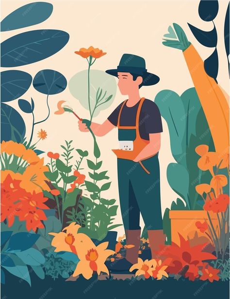 Vector flat Illustration design of Gardeners work in Garden | Premium AI-generated vector Flat Illustration Design, Free Business Card Mockup, Business Card Maker, Flyer Maker, Poster Maker, Presentation Template Free, Poster Invitation, Flat Illustration, Pattern Drawing