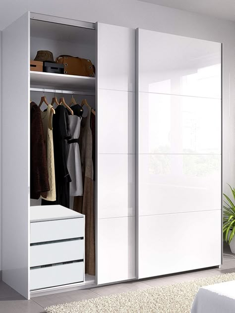 ARC 2 Door Sliding Wardrobe Closet 150cm x 200cm Large White + 3 Drawer Chest · $417.99 Sliding Wardrobe Designs, Sliding Wardrobe Design, Sliding Door Wardrobe Designs, White Closet, Wardrobe Door Designs, Sliding Wardrobe Doors, Wardrobe Designs, Bedroom Cupboard Designs, Wardrobe Interior Design