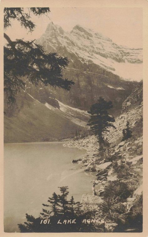 Lake Agnes, Arte Peculiar, Nature Posters, Vintage Camper, Alberta Canada, Nature Aesthetic, Pretty Places, Vintage Postcards, Rocky Mountains