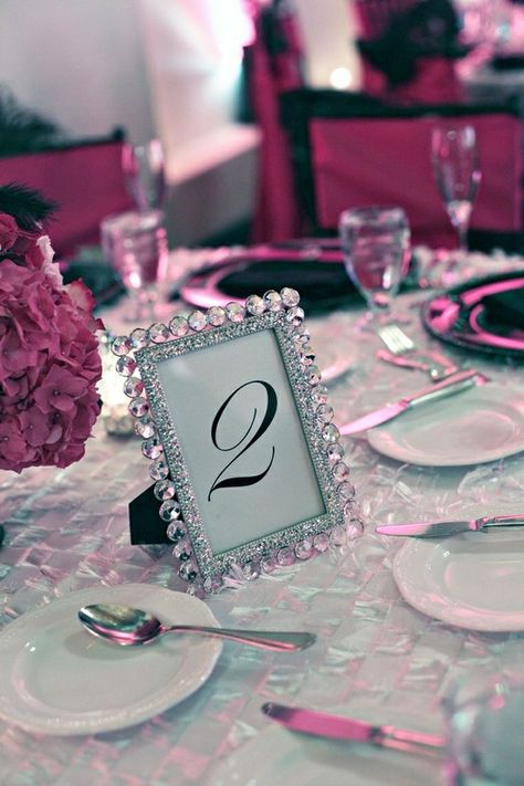 Hot Pink Wedding Picture Table, Hot Pink Weddings, Bride Pictures, Bling Wedding, Plan My Wedding, Wedding Table Centerpieces, Wedding Table Numbers, Fairytale Wedding, Here Comes The Bride