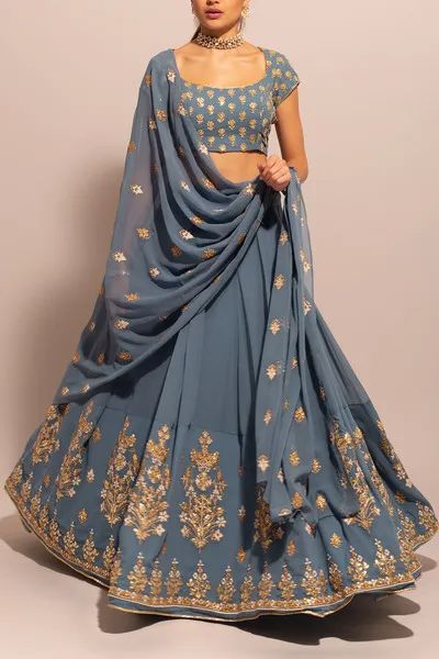 Punjabi Lehnga Designs, Indian Fits, Indian Outfits Lehenga, Lehnga Dress, Desi Fits, Blue Lehenga, Desi Outfits, Salwar Kamiz, Indian Bridal Dress