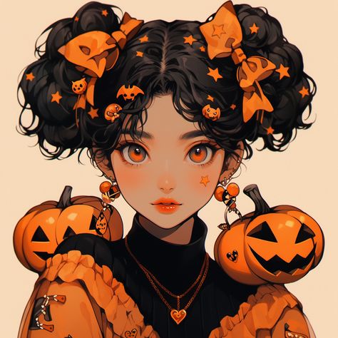 Magical Pfp Aesthetic, Halloween Profile Pics Anime, Halloween Drawings Anime, Pumpkin Digital Art, Pumpkin Girl Drawing, Autumn Anime Pfp, Halloween Girl Drawing, Halloween Pfp Girl, Cute Discord Icon