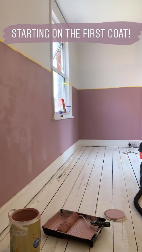 Paint Walls Half And Half, Room Painted Half And Half, Pink Wall Design Bedroom, Half Painted Wall Playroom, Half Pink Bedroom, Half Painted Bathroom Wall, Pink Half Wall Bedroom, Half Painted Nursery Wall, Half Pink Wall Nursery