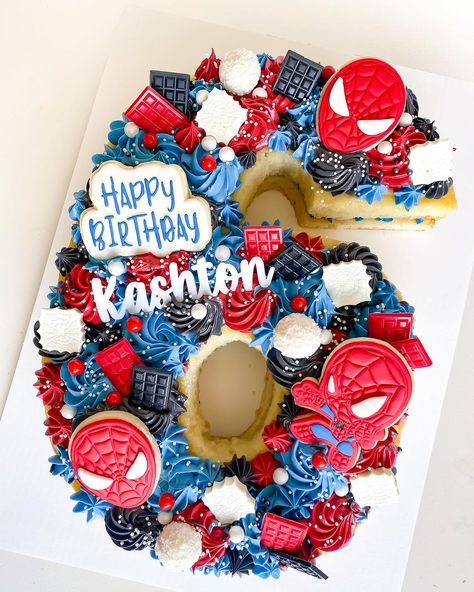 🕸️ Kashton’s Spider-Man cake 🕷️ #spiderman#spidermancake#numbercake#cake#lasvegas#lasvegascakes | Instagram Number 4 Cake Boy, Spider Man Pull Apart Cupcakes, Spider Man Number Cake, Spiderman Cookie Cake, Spiderman Number Cake, Spiderman Themed Food, Spiderman Treats, Number 6 Cake, Number 4 Cake