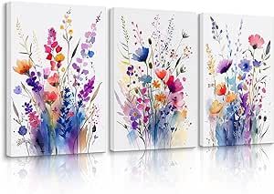 Fashion Watercolor, Colorful Wildflowers, Flower Picture Frames, Wildflower Paintings, Flower Canvas Wall Art, Bedroom Artwork, Watercolor Floral Print, Floral Oil Paintings, Floral Oil