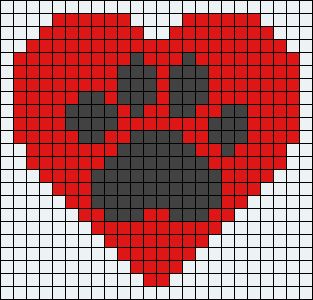 Alpha pattern #20847 variation #23942 | BraceletBook Dog Paw Pixel Art, Small Dog Cross Stitch Pattern, Dog Perler Bead Patterns, Pixel Art Stitch, Animal Pixel Art, Dog Pixel Art, Pixel Animals, Pixel Pattern Design, Heart Paw Print