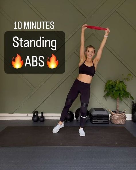 Kat B | Home Workouts on Instagram: "10 Min Standing Abs Workout with just 1 small resistance band Do each exercise 10 reps and repeat this circuit 3x. 🎵 Monster - Tobin Schulz Remix Sports bra- @lululemon Leggings - @lilybod Shoes - @apl Large exercise mat (8x4) is from @yogorillamats They have many other sizes and the quality is 👌🏼👌🏼 Use my code katbfit for 10% off #absvideos #coreworkouts #abexercises #howtotoneyourtummy #abworkoutideas #abworkoutsfromhome #strongcore #absworkout #standingabs" Standing Abs Workout, Standing Workout, Standing Ab Exercises, Standing Abs, Resistance Band Workout, Health Fitness Motivation, Home Workouts, Fitness Journal, Flat Belly Workout