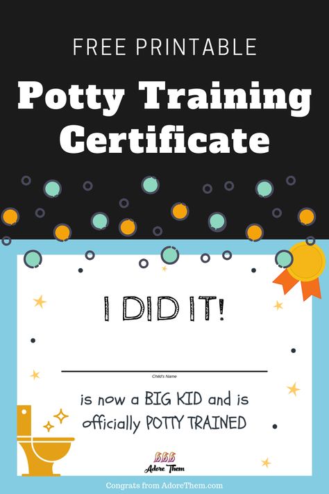 Potty Training Certificate - Free Printable for parents of toddlers to help make potty training easier Potty Training Certificate, Potty Training Humor, Trains Preschool, Potty Training Schedule, Puppy Potty Training Tips, Potty Training Fun, Potty Training Help, Potty Training Rewards, Free Printables For Kids