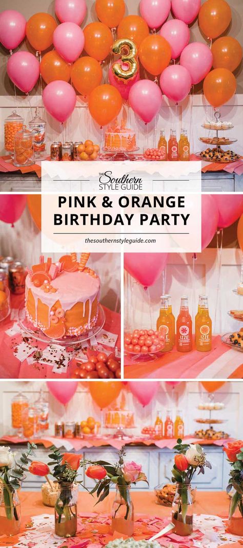 Orange Party Theme, Pink And Orange Birthday, Orange Birthday Party, Orange Birthday Parties, Deco Ballon, Orange Birthday, Fall Birthday Parties, Orange Party, Pink Birthday Party