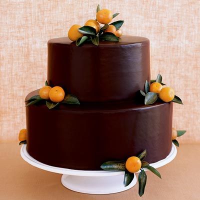 from instyle weddings Sour Cream Chocolate Cake, Orange Wedding Cake, Orange Chocolate Cake, Ganache Frosting, Chocolate Wedding Cake, Orange Sherbet, Fall Cakes, Fall Wedding Cakes, Grand Marnier