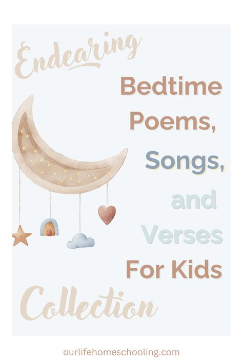 As you tuck your children in at night, this collection of poems, nursery rhymes, bedtime songs, and verses will be a great way to end your day with your little ones.   #ourlifehomeschooling #bedtimepoemsforkids #bedtimeroutine #bedtimesongsforkids #bedtimeversesforkids #bedtimenurseryrhymes #bedtimeforkids English Nursery Rhymes, Bedtime Poems, Bedtime Storytime, Kindergarten Poems, Storytime Themes, Bedtime Songs, English Nursery, Toddler Bedtime, Verses For Kids