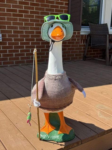 Porch Goose Outfit, Porch Goose Clothes Patterns, Gabby Outfits, Porch Geese, Garden Goose, Goose Costume, Concrete Goose, Goose Outfits, Beach Porch