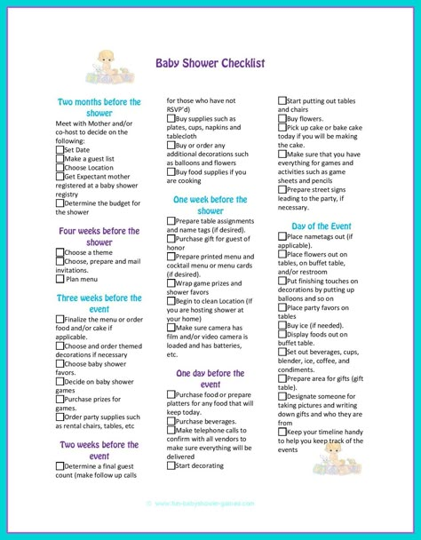 baby shower checklist to help plan the perfect baby shower party. Tea Games, Baby Shower Planning Guide, Baby Shower Planning Checklist, Baby Shower List, Shower Checklist, Baby Shower Planner, Baby Shower Checklist, Party Planning Checklist, Bebe Shower