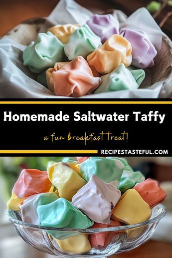 Indulge in the sweet, chewy delight of homemade saltwater taffy! This classic candy is perfect for sharing during holidays or simply enjoying as a nostalgic treat. With its rich vanilla flavor and optional colorful twists, it's a fun recipe that brings joy to candy-making. Cake Pops Homemade, Homemade Taffy, Colorful Twists, Cream Cheese Mints Recipe, Taffy Recipe, Homemade Candy Bars, Christmas Candy Homemade, Saltwater Taffy, Recipes For Sweets