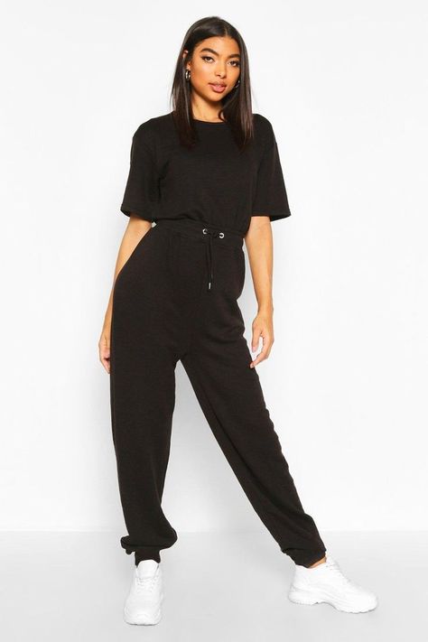 Womens Tall Sweat Lounge Jumpsuit - black - 4 Casual White Jumpsuit, Jogger Jumpsuit, Lounge Jumpsuit, Oversized Jean Jacket, Winter Fit, Casual Jumpsuit, Tracksuit Women, Tops Fall, Conversation Starters