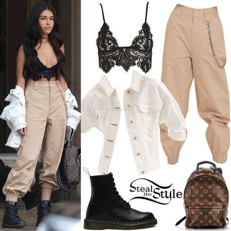 Madison Beer: Black Lace Bralette, Cargo Pants | Steal Her Style Styling Bralettes Outfits Casual, Styling Bralettes Outfits, Bralettes Outfits Casual, Steal Her Look, Ultralight Plane, Dance Style Outfits, Madison Beer Outfits, Beer Outfit, Bralette Outfit