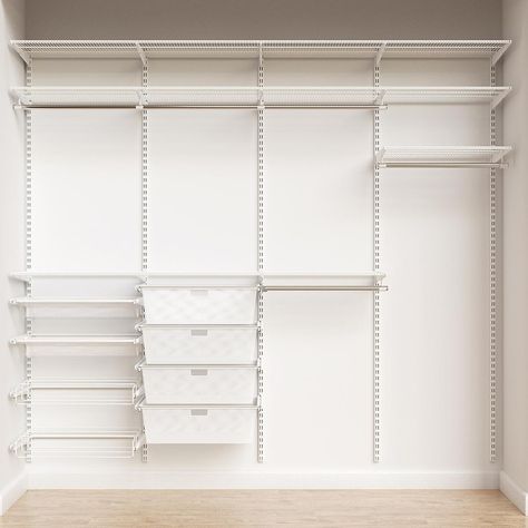 Elfa Classic 8' White Reach-In Closet | The Container Store Affordable Closet Systems, Container Store Closet, Elfa Closet, Closet Pantry, Front Closet, Elfa Shelving, Closet Solutions, Reach In Closet, No Closet Solutions