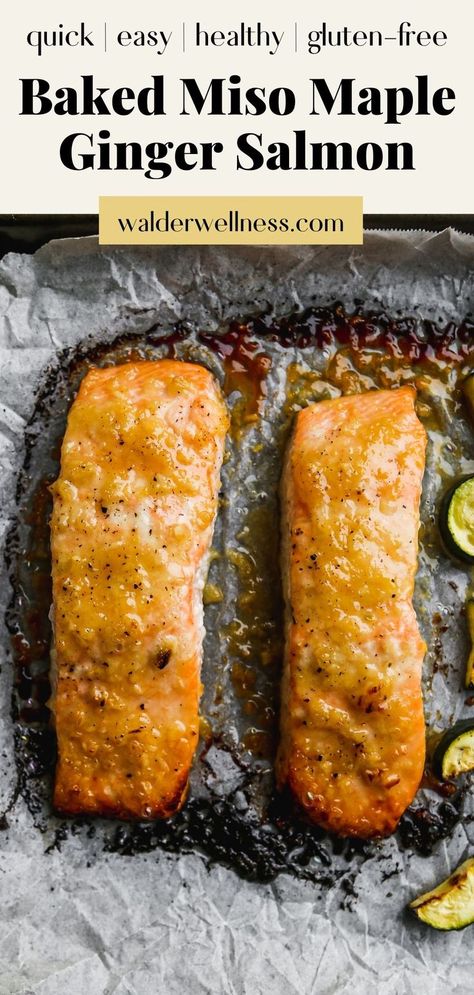 Maple Salmon Recipes, Miso Salmon Recipe, Side Dishes For Salmon, Ginger Salmon, Miso Salmon, Seafood Recipes Healthy, Healthiest Seafood, Ginger Recipes, Salmon Recipe