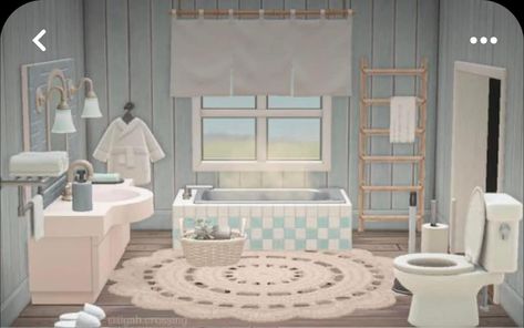 Modern blue and white bathroom idea for your ACNH home! Bathroom Minimal, Blue And White Bathroom, Blue Bathrooms Designs, Bubble House, Animal Crossing 3ds, Animal Crossing Qr Codes Clothes, Bathroom Themes, Bathroom Idea, Animal Crossing Game