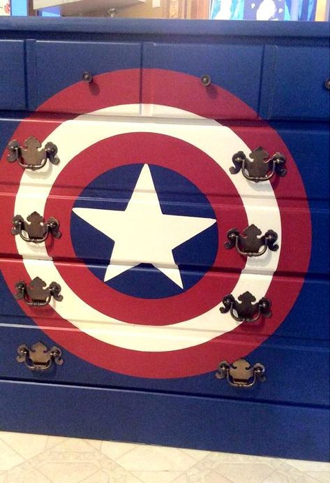 Superhero Dresser, Captain America Bedroom, Baby Boy Nursery Room Ideas, Avengers Bedroom, Nursery Room Ideas, Marvel Bedroom, Avengers Room, Cool Bedrooms For Boys, Superhero Captain America