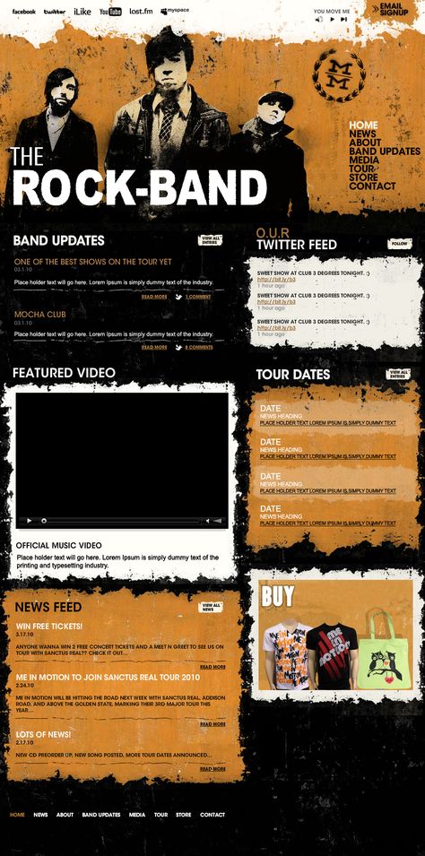 Band website design Rock Band Website Design, Alternative Website Design, Punk Website Design, Band Website Design, Grunge Website Design, Grunge Presentation, Dark Website Design, Retro Website, Press Kit Design