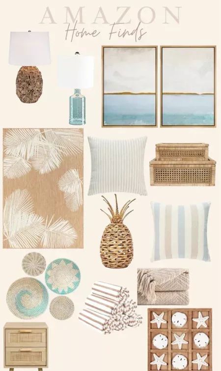 Amazon home decor finds #amazon #homedecor #laurabeverlin #LTKsalealert #LTKhome #LTKunder50 Coastal Boho Mood Board, Nautical Boho Decor, Amazon Coastal Home Decor, Costal Decore, Beach House Entryway Ideas, Hamptons Style Dining Room, Beachy Boho Living Room, Boho Beachy Decor, Beach Basement