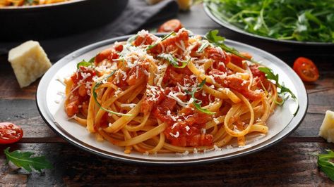 Hungry? Here's where to eat in Atlantic County | Food & Drink | atlanticcityweekly.com Bacon Tomato Pasta, Pizza Carbonara, Spaghetti All Amatriciana, Best Food In Rome, All Amatriciana, Rome Food, Tomato Pasta Sauce, Pecorino Cheese, Pasta Carbonara