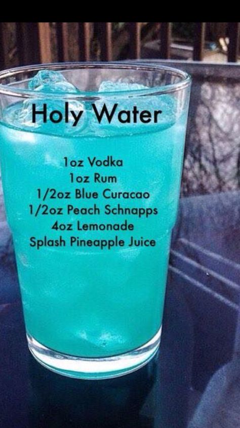 Holy Water drink-Robert 21st Ideas, Magic Potions, Cocktail Drinks Alcoholic, Blue Drinks, Mixed Drinks Alcohol, Yummy Alcoholic Drinks, Liquor Drinks, Boozy Drinks, Peach Schnapps