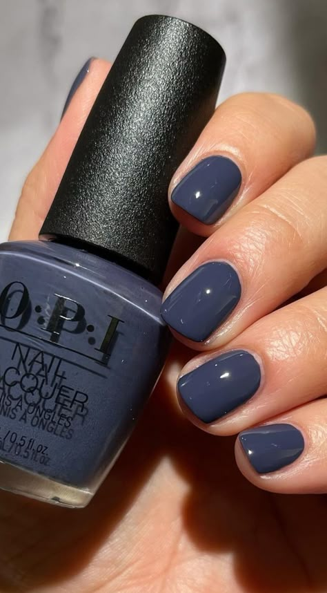 2025 Nails Trend Color, Denim Color Nails, Best January Nail Colors, Gel Dark Blue Nails, Shellac Nail Inspo Short, Blue Gray Dip Nails, January Nails Blue Grey, Winter Nails Opi Gel, Opi Dark Blue Nail Polish