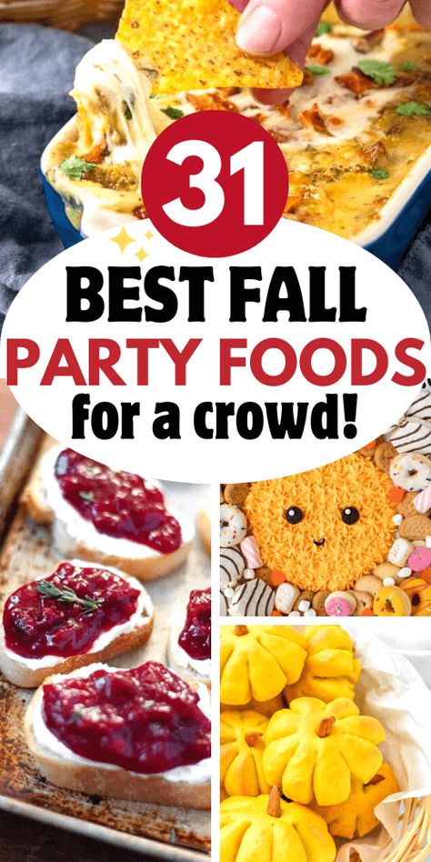 fall party food ideas for a crowd Fall Crowd Pleasers, Party Food To Feed A Crowd, Easy Party Appetizers Crowd Pleasers, Fall Themed Food, Fall Party Food Ideas, Party Appetizers Easy Crowd Pleasers, Fall Party Appetizers, Food Ideas For A Crowd, Fall Themed Party