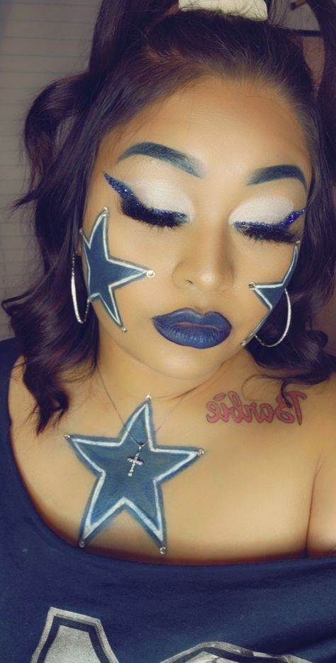 Dallas Cowboys Face Paint Ideas, Dallas Cowboys Makeup Ideas, Dallas Cowboys Makeup, Face Paint Ideas Easy, Paint Ideas Easy, Dallas Cowboys Nail Designs, Dallas Cowboys Nails, Cowboy Nails, Face Paint Ideas