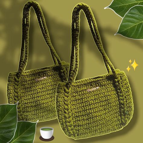 Versatility meets style with this handmade dark green crochet puff bag! 🌿✨Pattern by @adel__crochet .This bag Features a chic puff stitch border and adjustable straps that let you switch between handbag and crossbody in a few moments, The elegant blend of function and fashion! 👜💚 - - - - - #CrochetStyle #HandmadeFashion #EcoFriendly #BohoChic #PuffStitch #CrochetBag #CrossbodyBag #GreenFashion #SustainableStyle #CraftedWithLove #HandmadeBag #CrochetAddict #CrochetLove #GreenBag #ArtisanMade ... Green Crochet Top Handle Bag, Brown Handmade Crochet Bag Vintage Style, Dark Green Crochet, Vintage Brown Handmade Crochet Bag, Luxury Handmade Crochet Shoulder Bag, Puff Bag, Eco-friendly Green Crochet Shoulder Bag, Elegant Crochet, Green Crochet