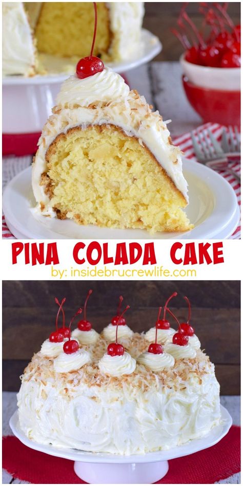 Pina Colada Bundt Cake - this pretty bundt cake is made with pineapple and coconut for a sweet tropical taste. Make this easy cake recipe for summer barbecues and picnics. #pinacolada #cake #bundtcake #summer #pineapple #coconut #recipe #dessert #picnic Pina Colada Bundt Cake, Bakery Style Cake, Pina Colada Cake, Easy Bundt Cake, Pineapple And Coconut, Mini Bundt, Unique Food, Cakes Recipes, Cake Making