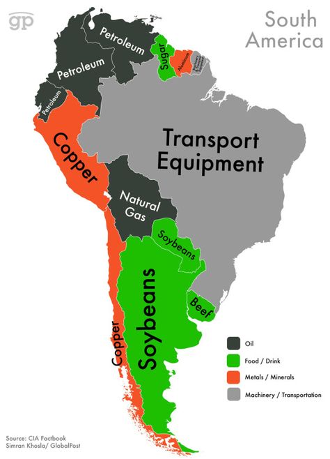 World Exports Maps: They show every country's most valuable exports (South American) Ap Human Geography, South America Map, Teaching Geography, Geography Map, Human Geography, World Geography, Teaching Social Studies, South America Travel, Global Economy