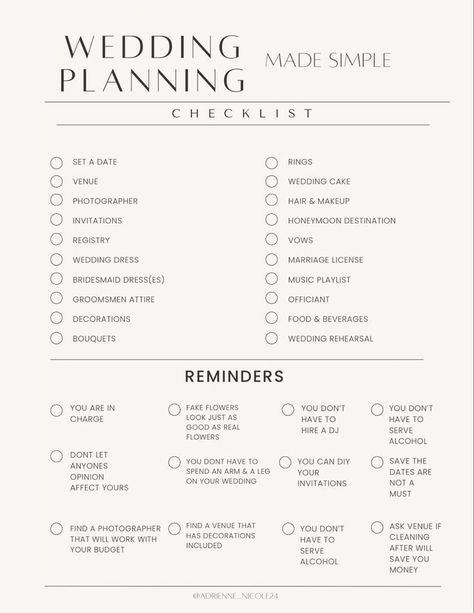 Best Times To Have A Wedding, Wedding Planning To Do List Checklist, The Big Wedding Checklist, Simple Wedding Planner Checklist, Wedding Planner Layout, Wedding Planning List Checklist, Budget Wedding Planner, Simple Wedding Planner, Simple Wedding Plan