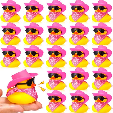 PRICES MAY VARY. Duck Decorations: you will receive 24 pieces of tiny rubber ducks, including 24 mini sunglasses, 24 pieces of hats, 24 pieces of denim scarves, these rubber ducks and accessories are separate, you can dress them up according to your personal preference, decorate the car, office, bedroom and desk as you like Quality Materials: cowboy duck bath toy is made of quality rubber materials, safe and tasteless, soft and elastic, smooth and comfortable, can be applied for a long time, it Swimming Party Favors, Bath Party, Rodeo Baby Shower, Cowgirl Party Decorations, Birthday Sunglasses, Rodeo Baby, Cowboy Theme Party, Cheer Competition, Duck Decor