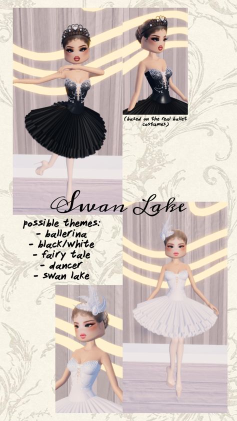 both fits made by me, inspired by the actual costumes    #dti #dresstotimpress #inspo #swanlake Dress To Impress Theme Swan Lake, Swan Lake Dti Outfit, Swan Lake Dress To Impress, Lake Outfit, Lake Theme, Roblox Dress, Swan Dress, Dti Hacks, Dti Fits