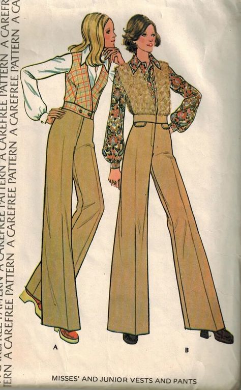 1977 Fashion, 70s Sewing, Pant Pattern, 70s Sewing Patterns, 70s Pants, Vest And Pants, 70s Inspired Fashion, Pants Women Fashion, 1970s Fashion