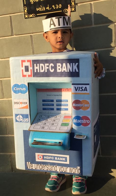 Atm Costume, Kids Fancy Dress Ideas Schools, Fancy Dress Competition Ideas For Boys, Fancy Dress Competition Ideas, Best Fancy Dress Ideas, Fancy Dress Ideas For Kids, Best Fancy Dress Costumes, Popcorn Costume, Fancy Dress Costumes Kids