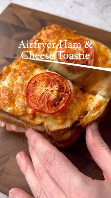 BORED OF LUNCH on Instagram: "Airfryer Ham & Cheese Toastie / Croque 🍞 Oh yes, this will be a regular 🤤 Inspired by the queen of sandwiches @laurenscravings I decided to do 3 layers and add some tomatoes. Can’t recommend enough 🤣 For the white sauce I just used Dolmio Bechamel, the definition of lazy but perfect if you can’t be bothered making one. 1. Add your bechamel, ham and cheddar to two slices of bread, don’t add ham to the third slice 2. Pop the last slice on, add the bechamel, ched Air Fryer Ham And Cheese Toastie, Bored Of Lunch Recipes, Bored Of Lunch Air Fryer, Bored Of Lunch, Airfryer Ham, Toastie Sandwich, Ham And Cheese Toastie, Cheese Toastie, Cheese Melt