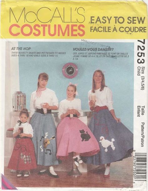 McCall's 7253 A | Vintage Sewing Patterns | FANDOM powered by Wikia 1950s Poodle Skirt, Poodle Skirt Costume, 1950s Costume, 50s Skirt, Circular Skirt, Costume Sewing, Sock Hop, Costume Sewing Patterns, Poodle Skirt